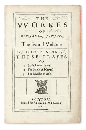 JONSON, BEN. The Workes.  3 vols. in 2.  1616-41